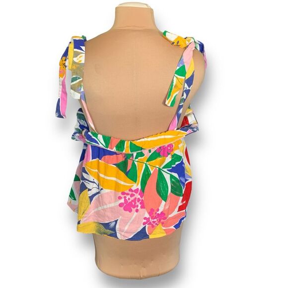 Eloquii Paradiso Print Tie Strap Crop Top Plus 22 Tropical Floral Pink Ruffled - Picture 7 of 10